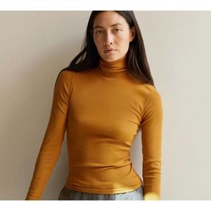 NWT Everlane Golden Brown The Pima Micro-Rib Crew Neck Tee Women's Size Small